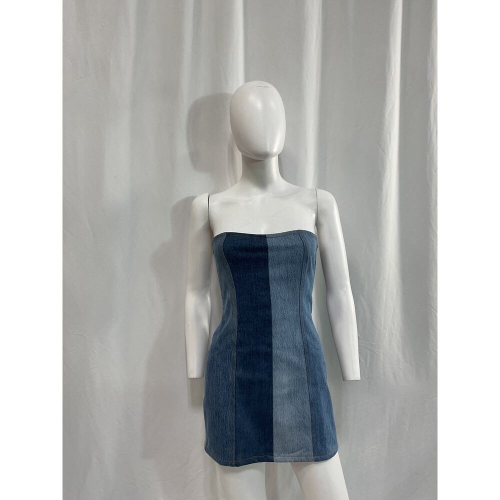 Eb Denim Strapless Blue Patchwork Mini Dress Size… - image 2